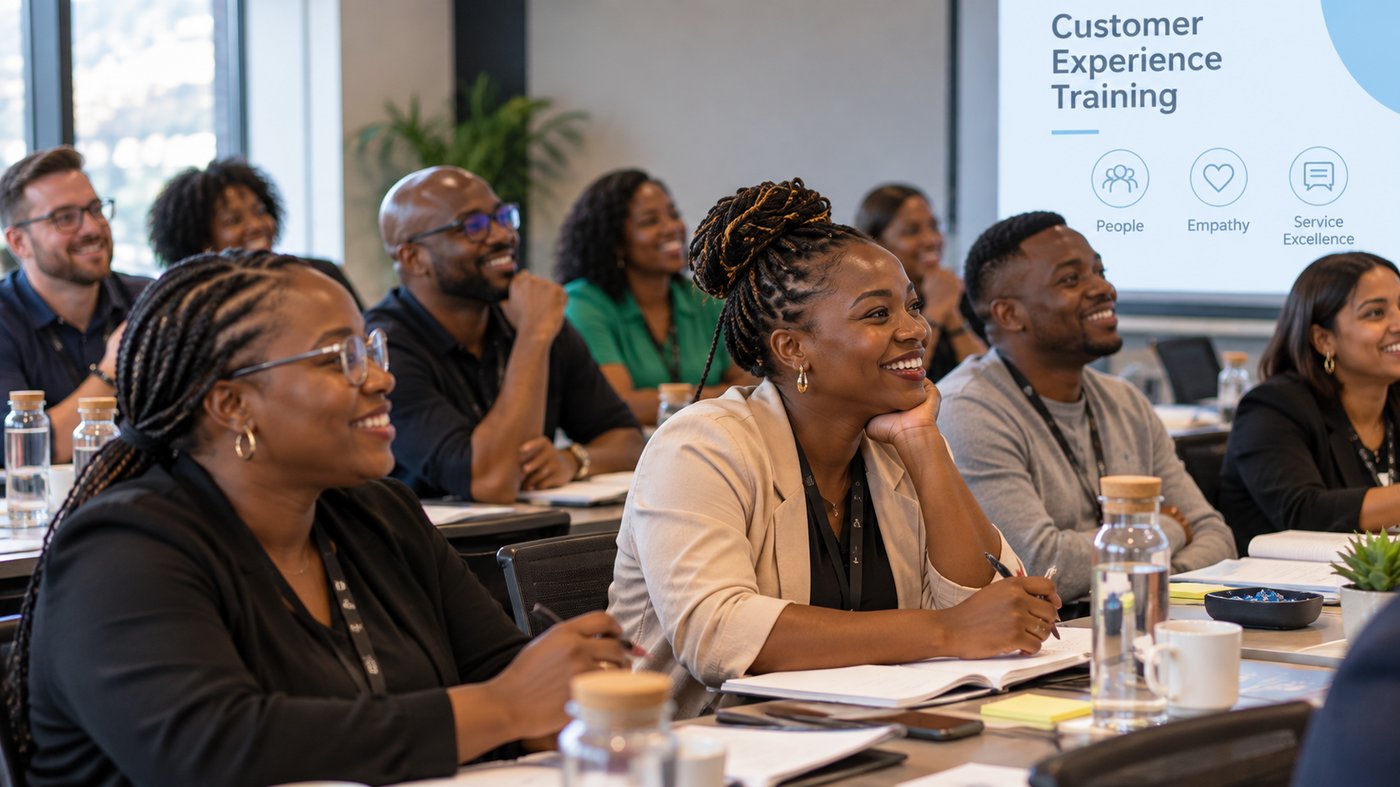 Delegates engaged in a Customer Experience Training workshop