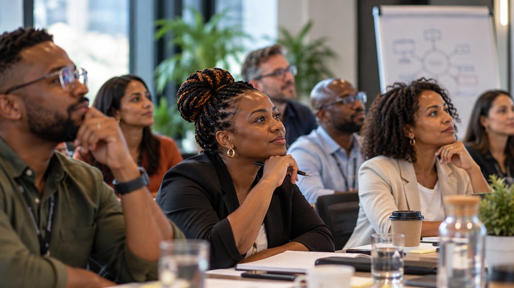 Delegates engaged in a leadership development workshop